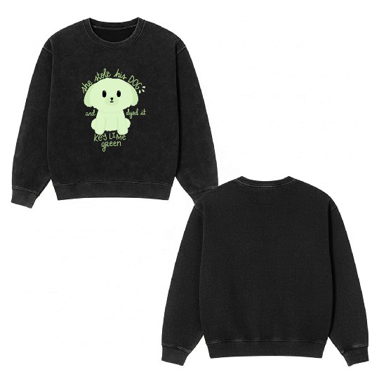 Key Lime Green Dog Double Sided Mineral Wash Sweatshirts