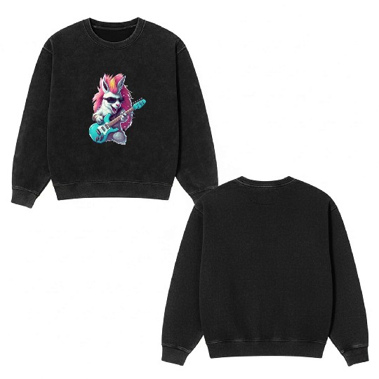 Punk unicorn guitarist Double Sided Mineral Wash Sweatshirts