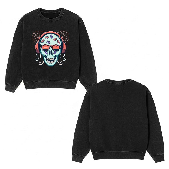 Skull Candy Halloween For Music Double Sided Mineral Wash Sweatshirts