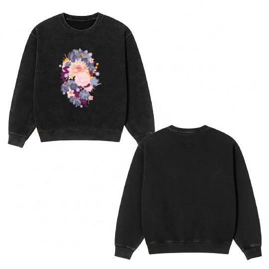 Composition of water lilies, hydrangeas & succulen Double Sided Mineral Wash Sweatshirts