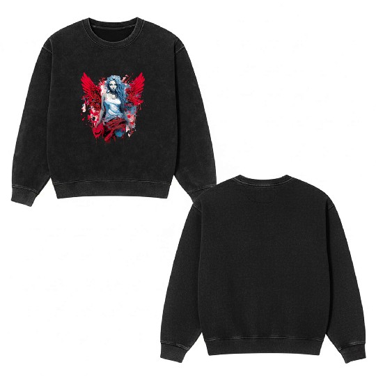 Woman with Angel Wings Angel Esoteric Wings Double Sided Mineral Wash Sweatshirts