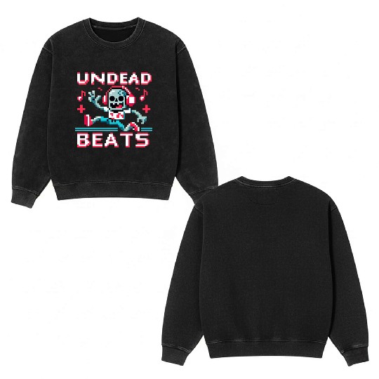 Undead Beats - 8-bit Zombie Groove Double Sided Mineral Wash Sweatshirts