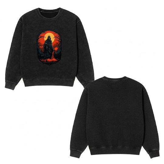 Spooky Halloween Grim Reaper Double Sided Mineral Wash Sweatshirts