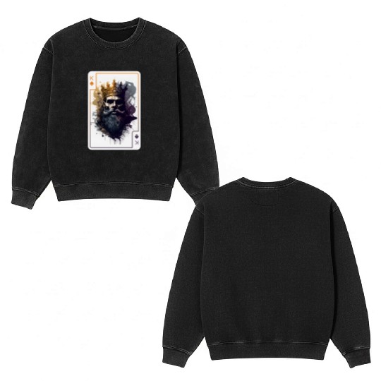 Creepy Card Game King Spades Poker Nightmare Double Sided Mineral Wash Sweatshirts