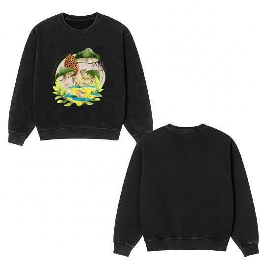 Green and Brown Mushrooms Double Sided Mineral Wash Sweatshirts