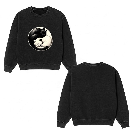 Yin and yang cats sleeping Double Sided Mineral Wash Sweatshirts
