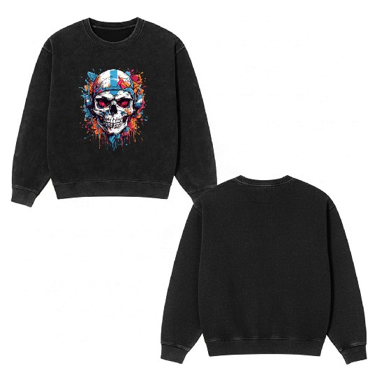 Skull Givin' Raspberry Dk Double Sided Mineral Wash Sweatshirts