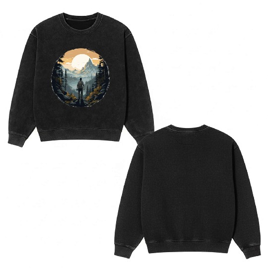 Forest nature trekking adventure Double Sided Mineral Wash Sweatshirts