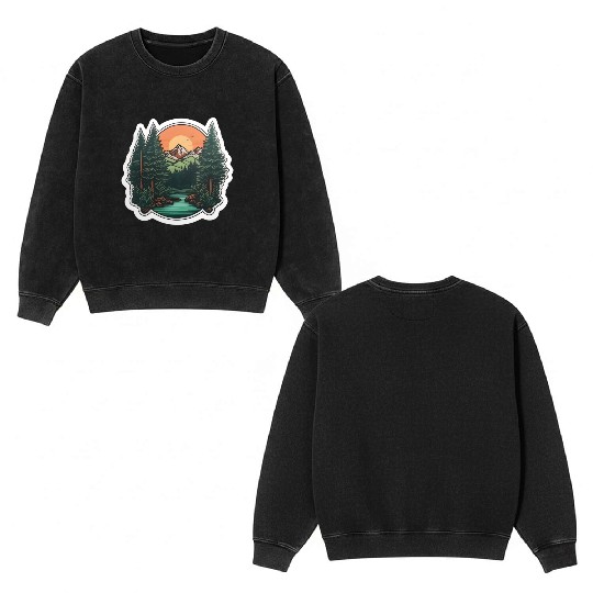 Green Forest and Mountains Double Sided Mineral Wash Sweatshirts