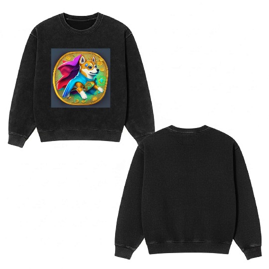 cool colorful cartoon hero coin crypto doge Double Sided Mineral Wash Sweatshirts