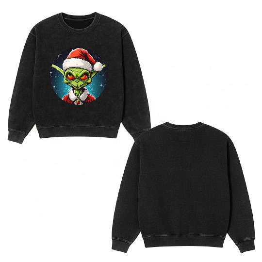 Alien Christmas Double Sided Mineral Wash Sweatshirts