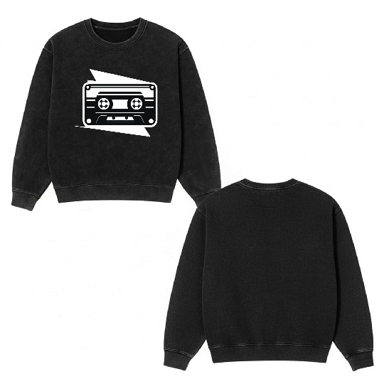 A vintage-inspired illustration of cassette tape Double Sided Mineral Wash Sweatshirts