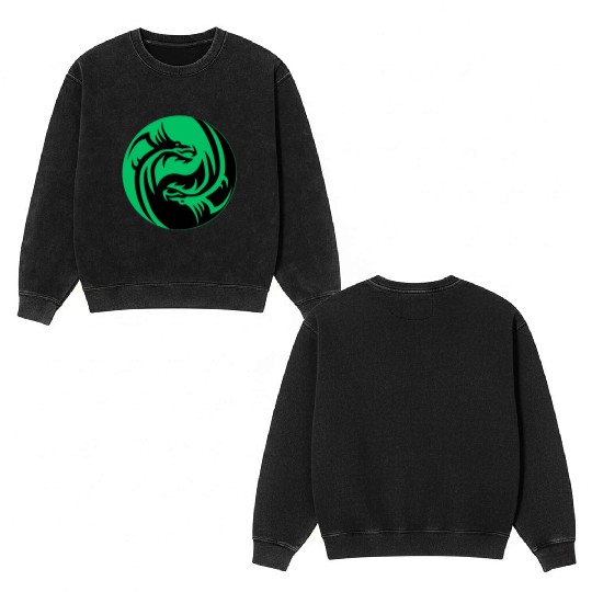 tow Dragonball in circle green and black Double Sided Mineral Wash Sweatshirts