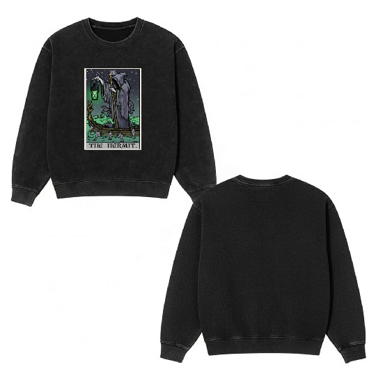 The Hermit Tarot Card Gothic Halloween Grim Reaper Double Sided Mineral Wash Sweatshirts