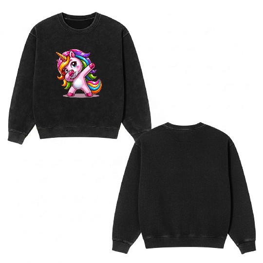 Dabbing Unicorn Dab Move Dancing Rainbow Unicorn Double Sided Mineral Wash Sweatshirts