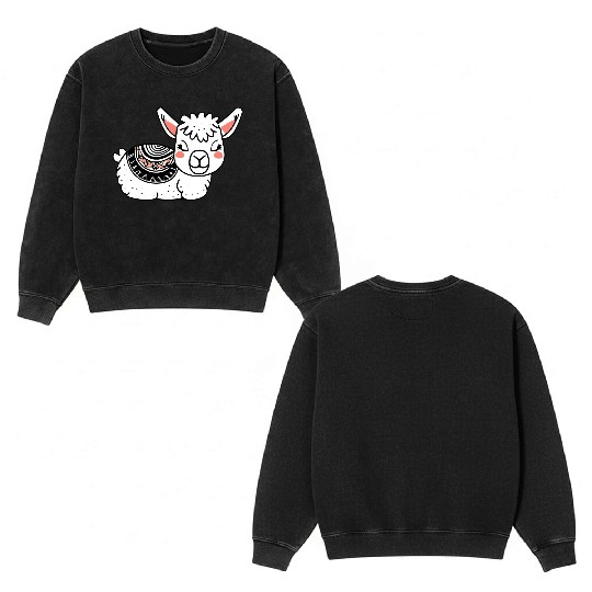 Adorable Llama Resting Double Sided Mineral Wash Sweatshirts