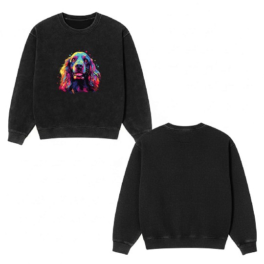 Watercolor Colorful Cocker Spaniel Double Sided Mineral Wash Sweatshirts