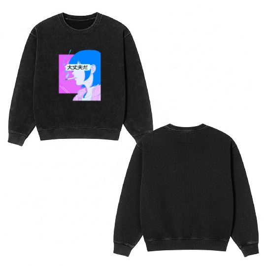 90's Sad Anime Girl Smoking Retro Lofi Japanese Ae Double Sided Mineral Wash Sweatshirts
