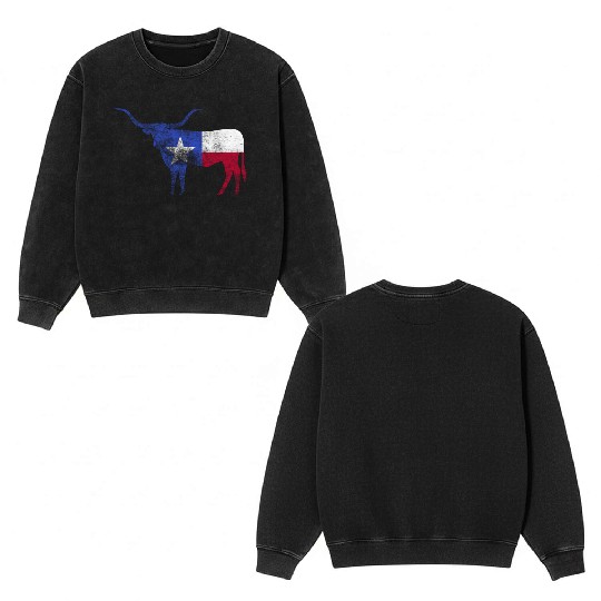 Texas Flag Texas Flag Longhorn Bull Tx Double Sided Mineral Wash Sweatshirts