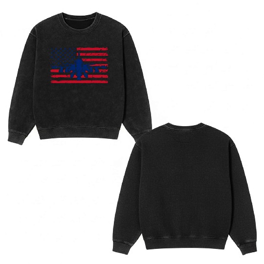 US Flag Airplane Patriotic American Pilot Double Sided Mineral Wash Sweatshirts