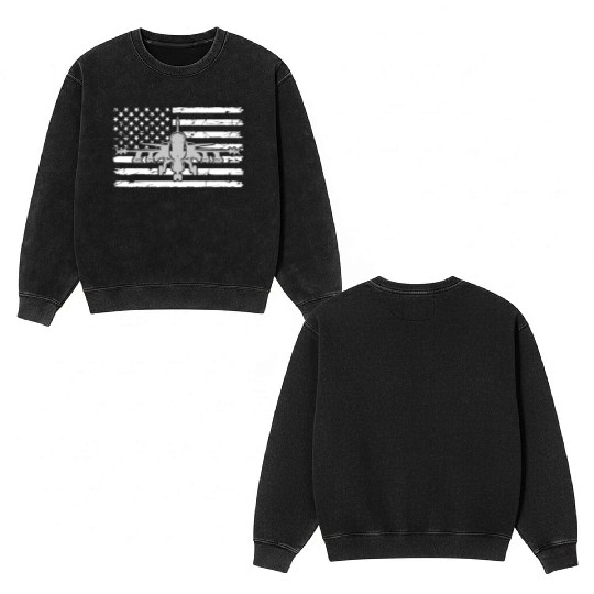 US Flag Airplane Patriotic American Pilot Double Sided Mineral Wash Sweatshirts