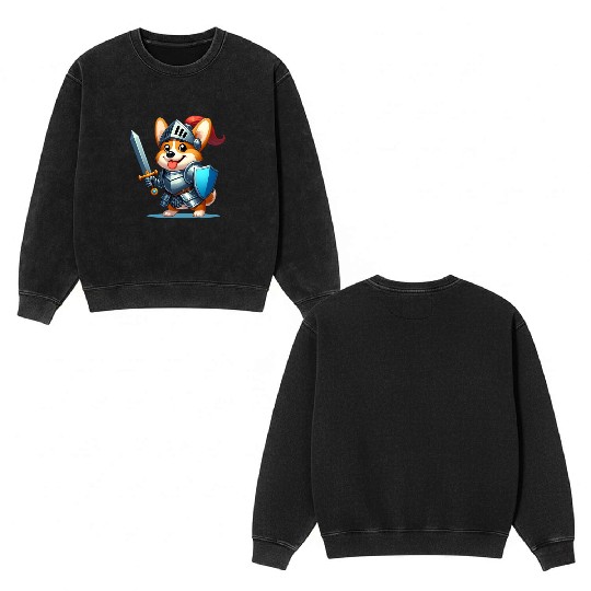 Corgi in knight armor Double Sided Mineral Wash Sweatshirts