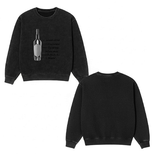 Funny Wine Bottle Synchronic, Drunk Man Diary. Double Sided Mineral Wash Sweatshirts