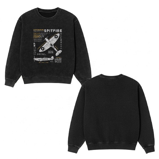 Supermarine Spitfire Double Sided Mineral Wash Sweatshirts