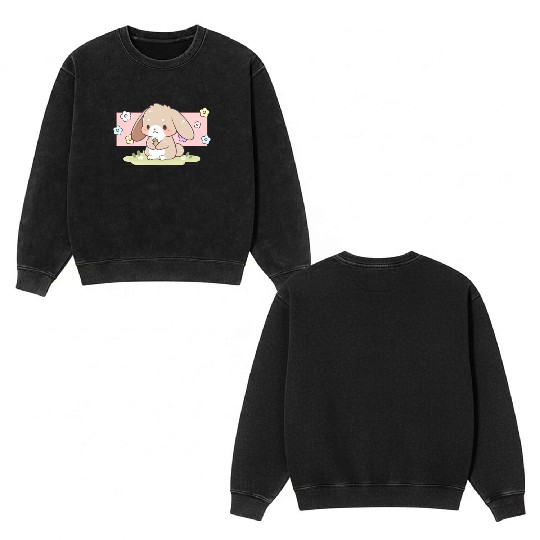 Kawaii Bunny Pastel Sweet Chibi Bunny Cute Aesthet Double Sided Mineral Wash Sweatshirts