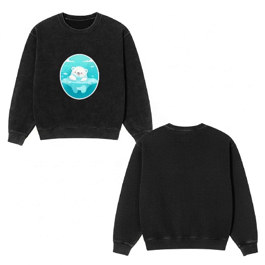 Cute Polar Bear Double Sided Mineral Wash Sweatshirts