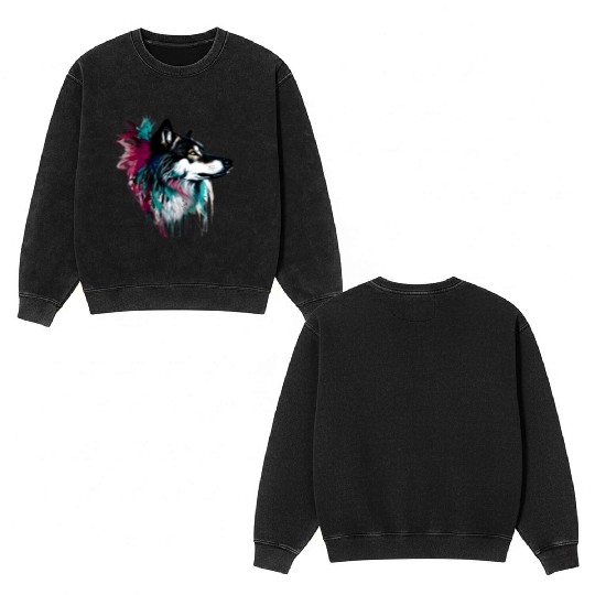 Colorful Wolf Double Sided Mineral Wash Sweatshirts