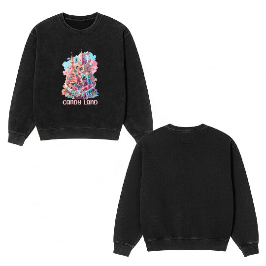 Let's Go Candy Land Graphic Double Sided Mineral Wash Sweatshirts