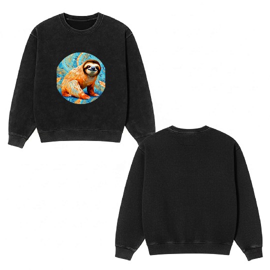 Mosaic Mandala Sloth Double Sided Mineral Wash Sweatshirts