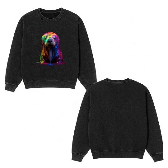 Rainbow Sea Otter Double Sided Mineral Wash Sweatshirts