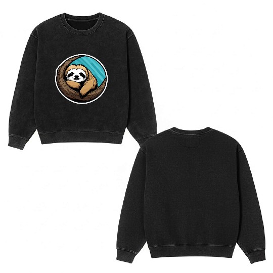 Sleeping Sloth Illustration Double Sided Mineral Wash Sweatshirts