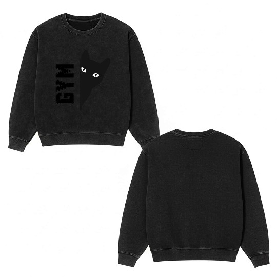 Cat fitness: Cat Lifting Weights in the gym Double Sided Mineral Wash Sweatshirts