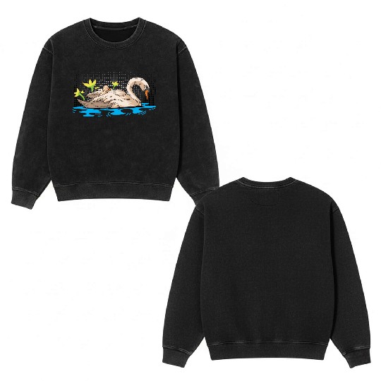 Mother Child Swan Zookeeper Gift Double Sided Mineral Wash Sweatshirts