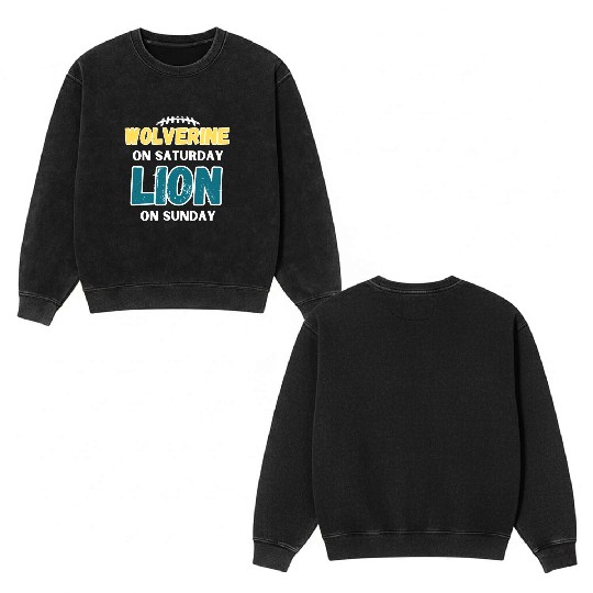 Wolverine On Saturday Lion On Sunday Detroit Double Sided Mineral Wash Sweatshirts