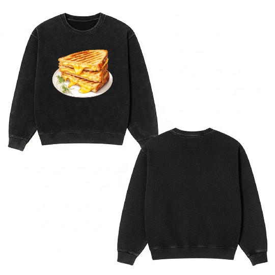Plate of Grilled Cheese Sandwich Double Sided Mineral Wash Sweatshirts