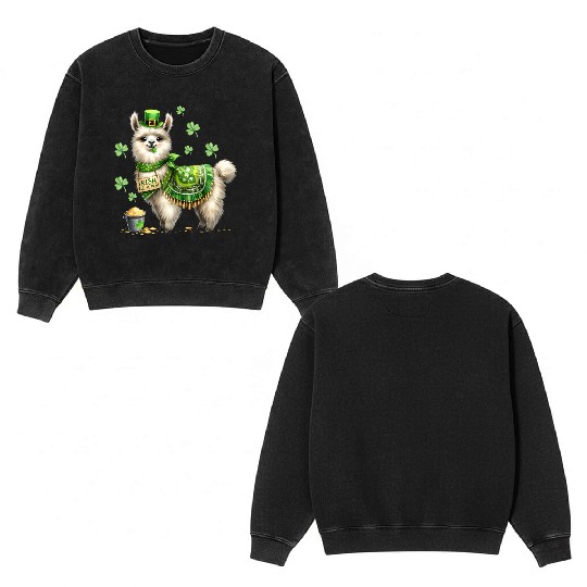 Irish LLama St Patrick Day Double Sided Mineral Wash Sweatshirts