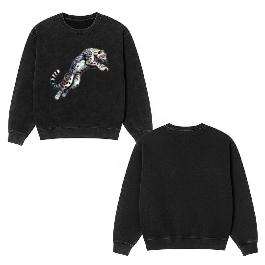Snow Leopard Leopard White Leopard Double Sided Mineral Wash Sweatshirts