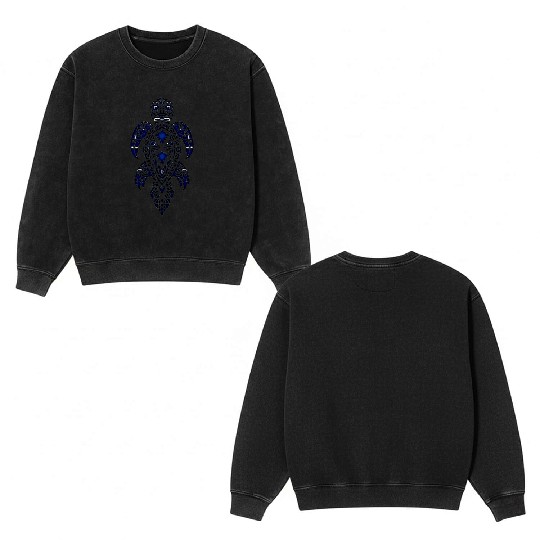 Turtle Tribal Blue Turtle Double Sided Mineral Wash Sweatshirts