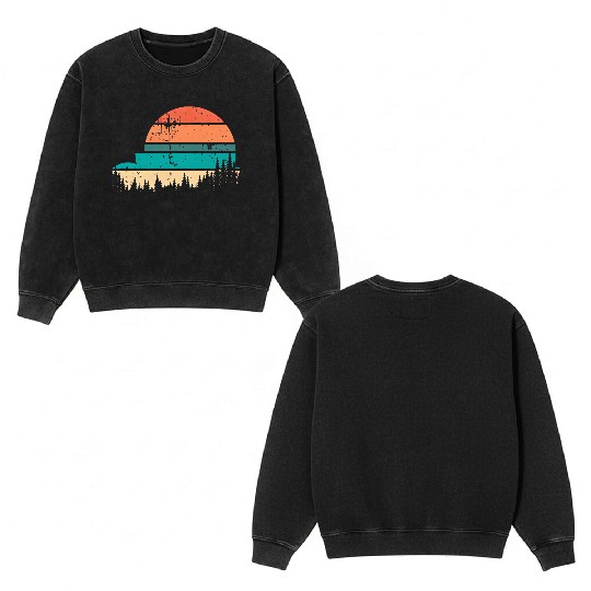 Retro Evergreen Sunset Stepped Circle Design Double Sided Mineral Wash Sweatshirts
