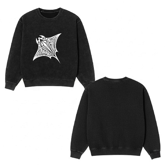 Tribal Manta Ray Tattoo In Underwater Flight Double Sided Mineral Wash Sweatshirts