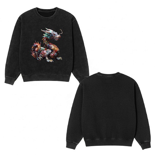 Emerald Majesty: The Jeweled Dragon Double Sided Mineral Wash Sweatshirts