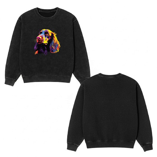 Watercolor Colorful Boykin Spaniel Double Sided Mineral Wash Sweatshirts