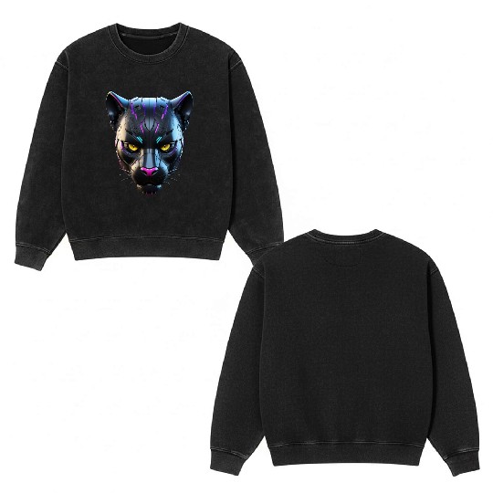 Robot Black Panther Double Sided Mineral Wash Sweatshirts