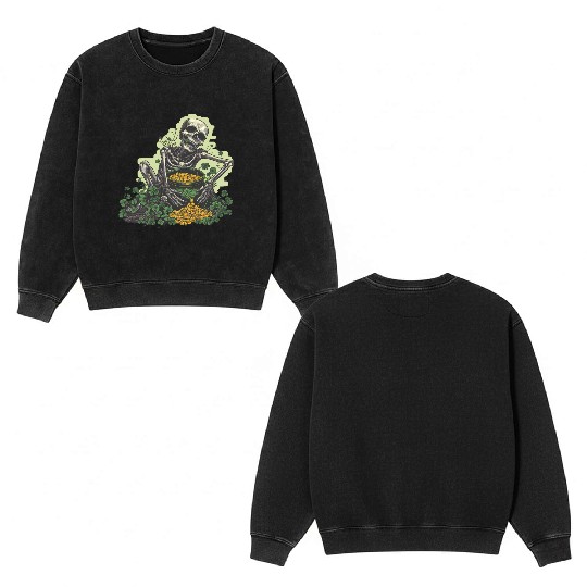 St Patricks Skeleton Pot of Gold Double Sided Mineral Wash Sweatshirts
