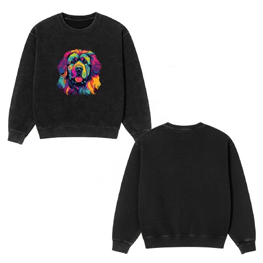 Watercolor Colorful Tibetan Mastiff Double Sided Mineral Wash Sweatshirts