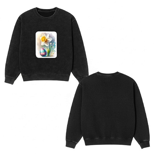 A Beautiful Daffodil With an Easter Egg Double Sided Mineral Wash Sweatshirts